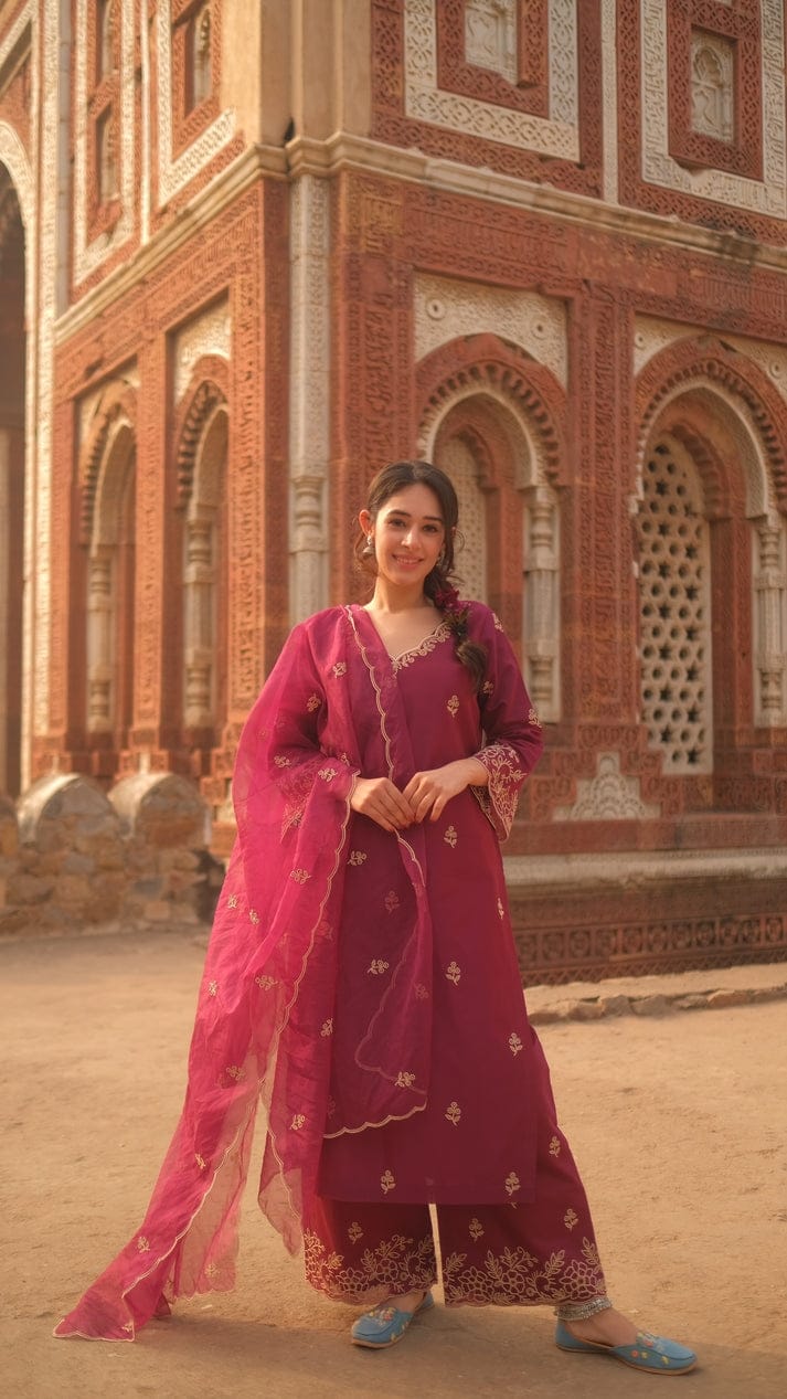 Chanderi Silk Kurti with Pant and Dupatta