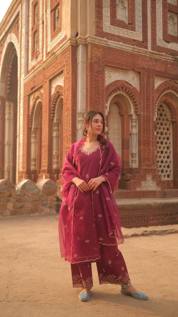 Chanderi Silk Kurti with Pant and Dupatta