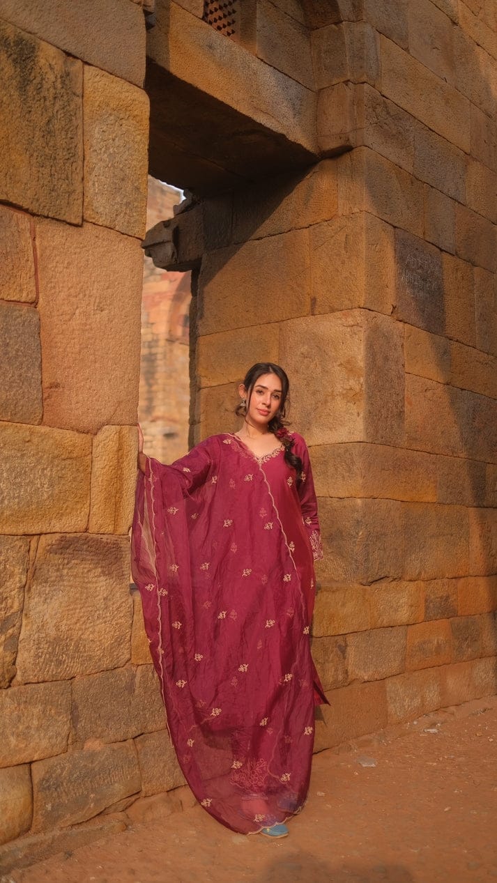 Chanderi Silk Kurti with Pant and Dupatta