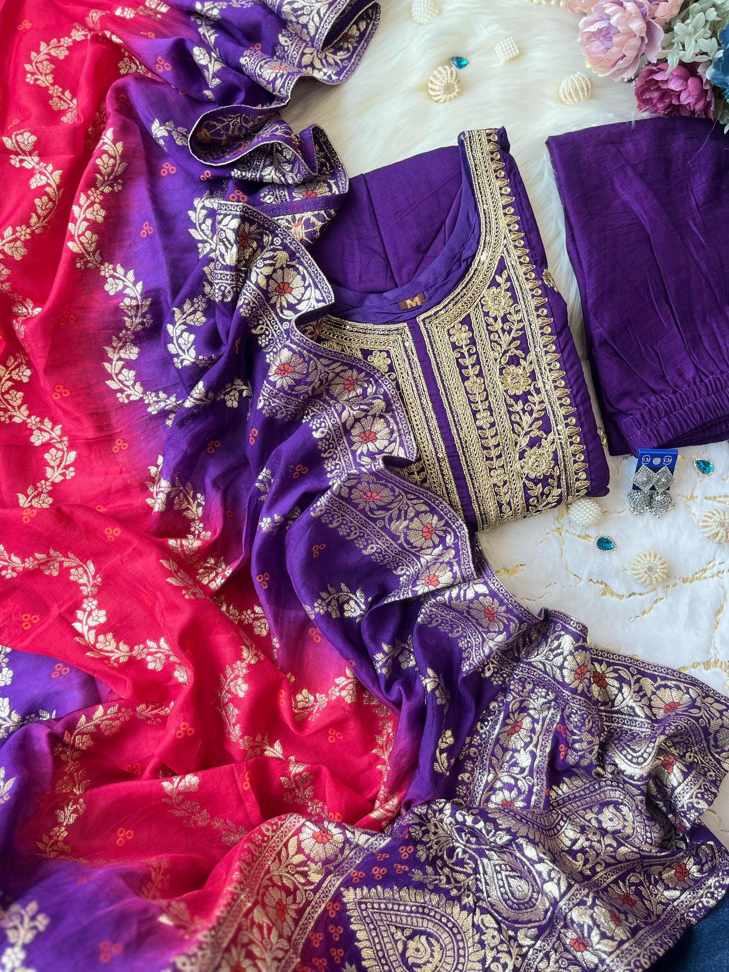 Anarkali Flared Kurti Pant Dupatta Set