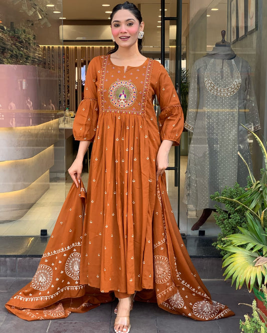 Pure Cotton Orange Kurti Set