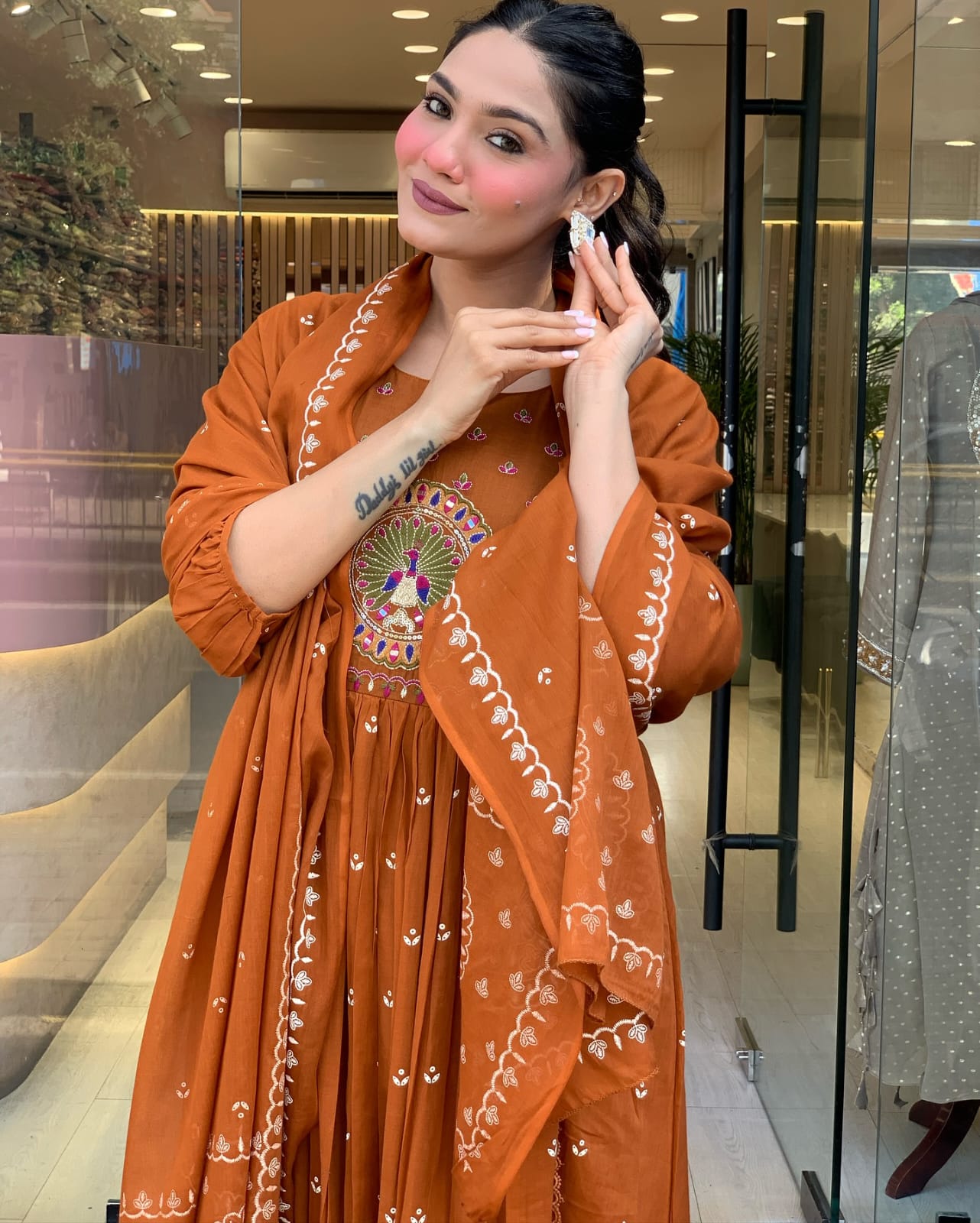 Pure Cotton Orange Kurti Set