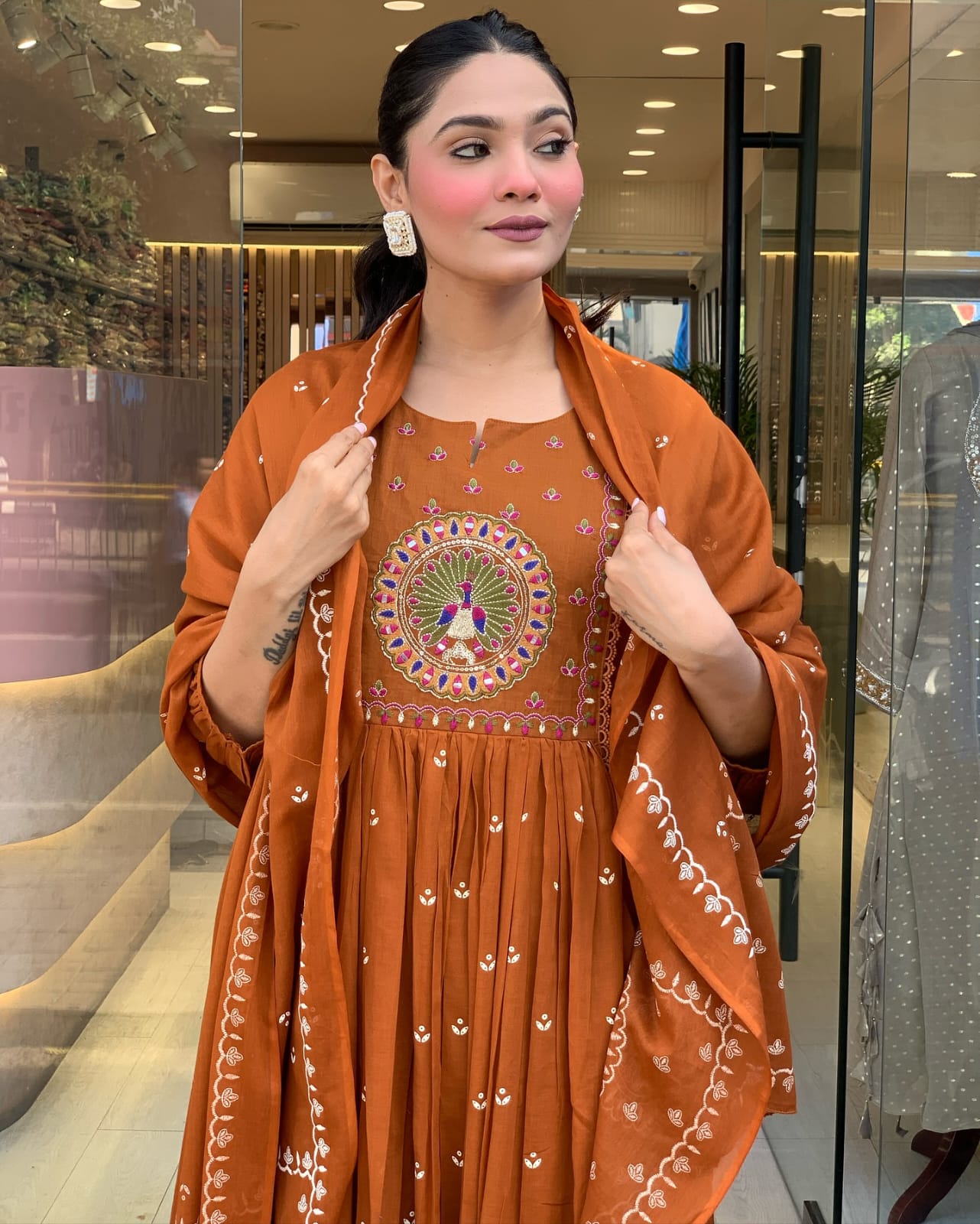 Pure Cotton Orange Kurti Set