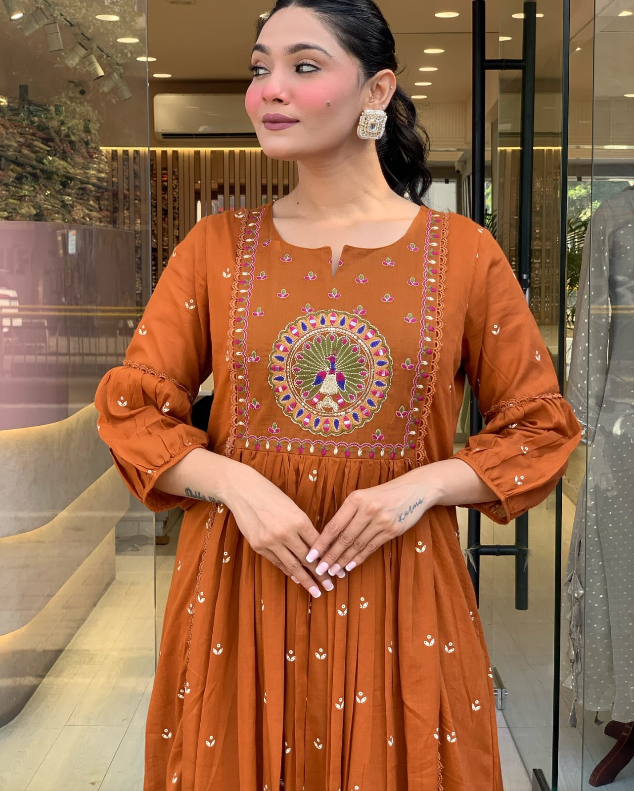Pure Cotton Orange Kurti Set