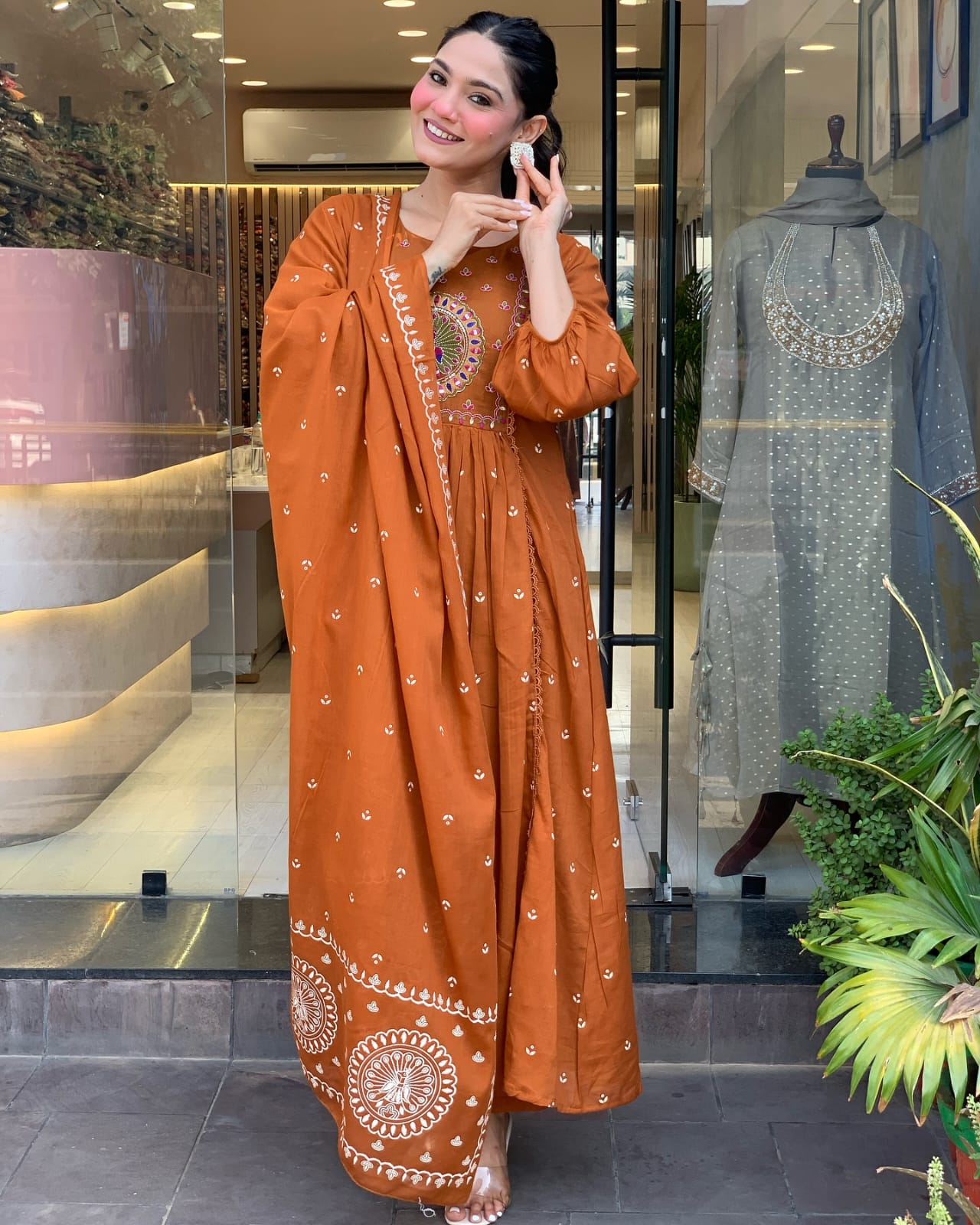 Pure Cotton Orange Kurti Set