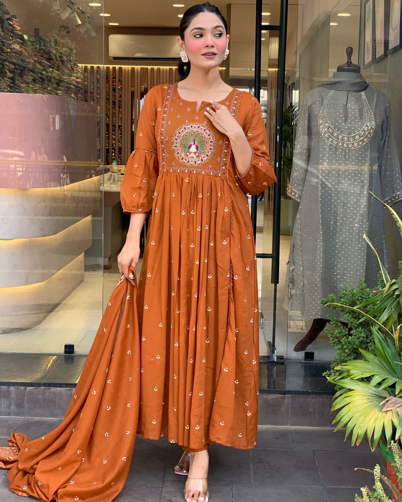 Pure Cotton Orange Kurti Set