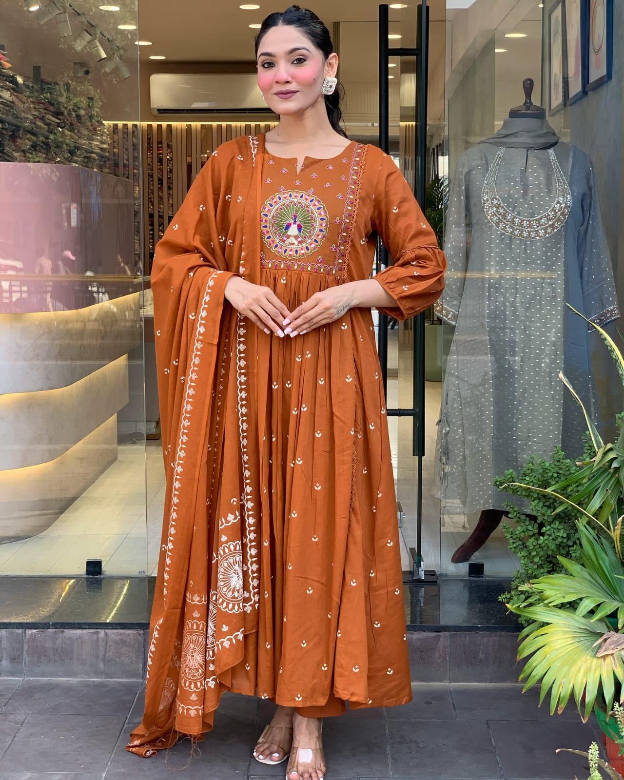 Pure Cotton Orange Kurti Set