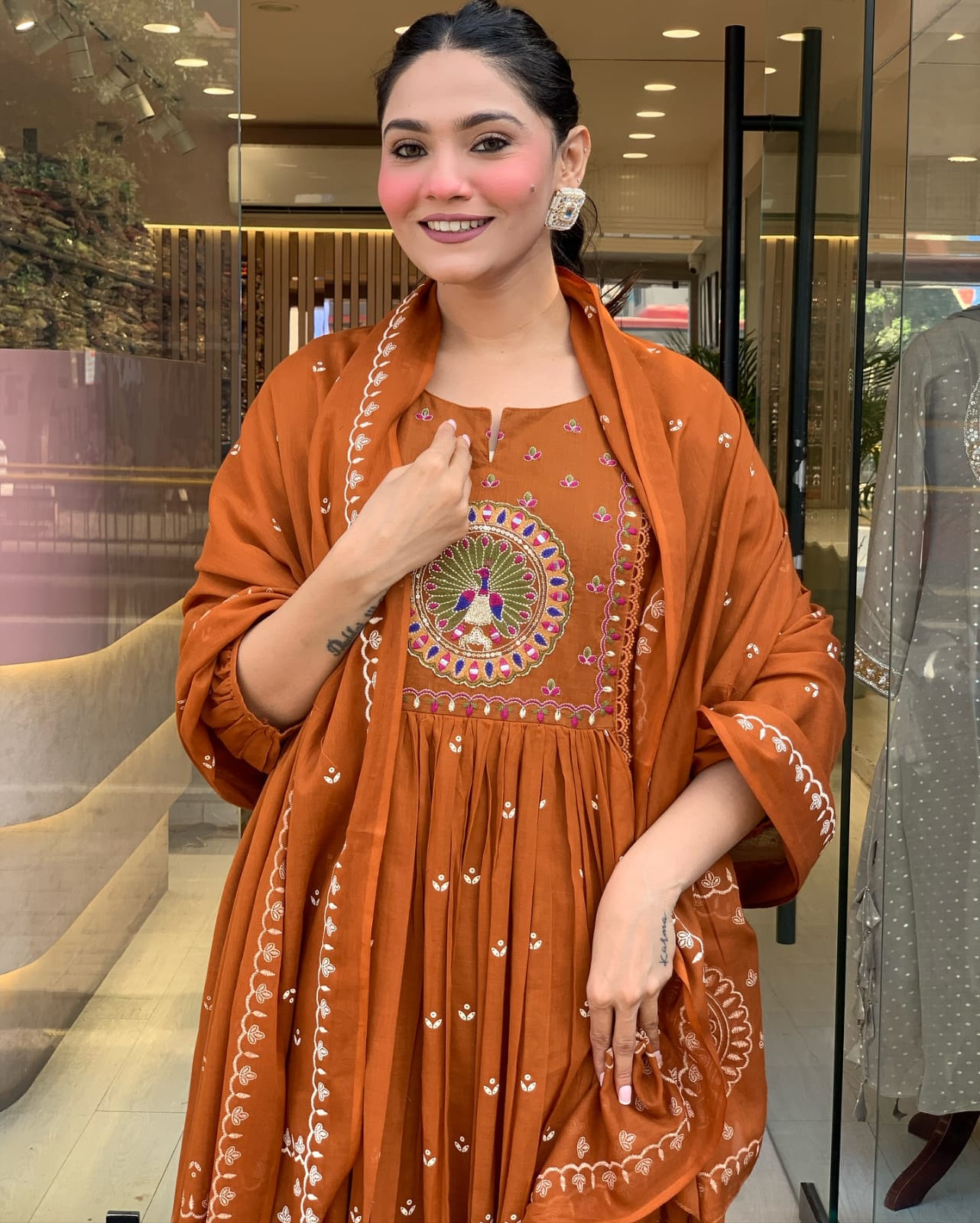 Pure Cotton Orange Kurti Set
