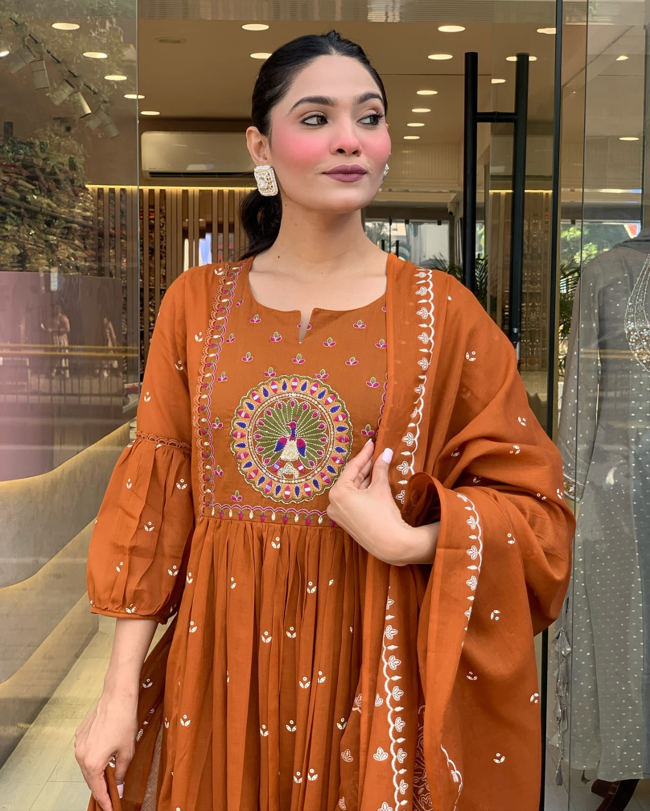 Pure Cotton Orange Kurti Set