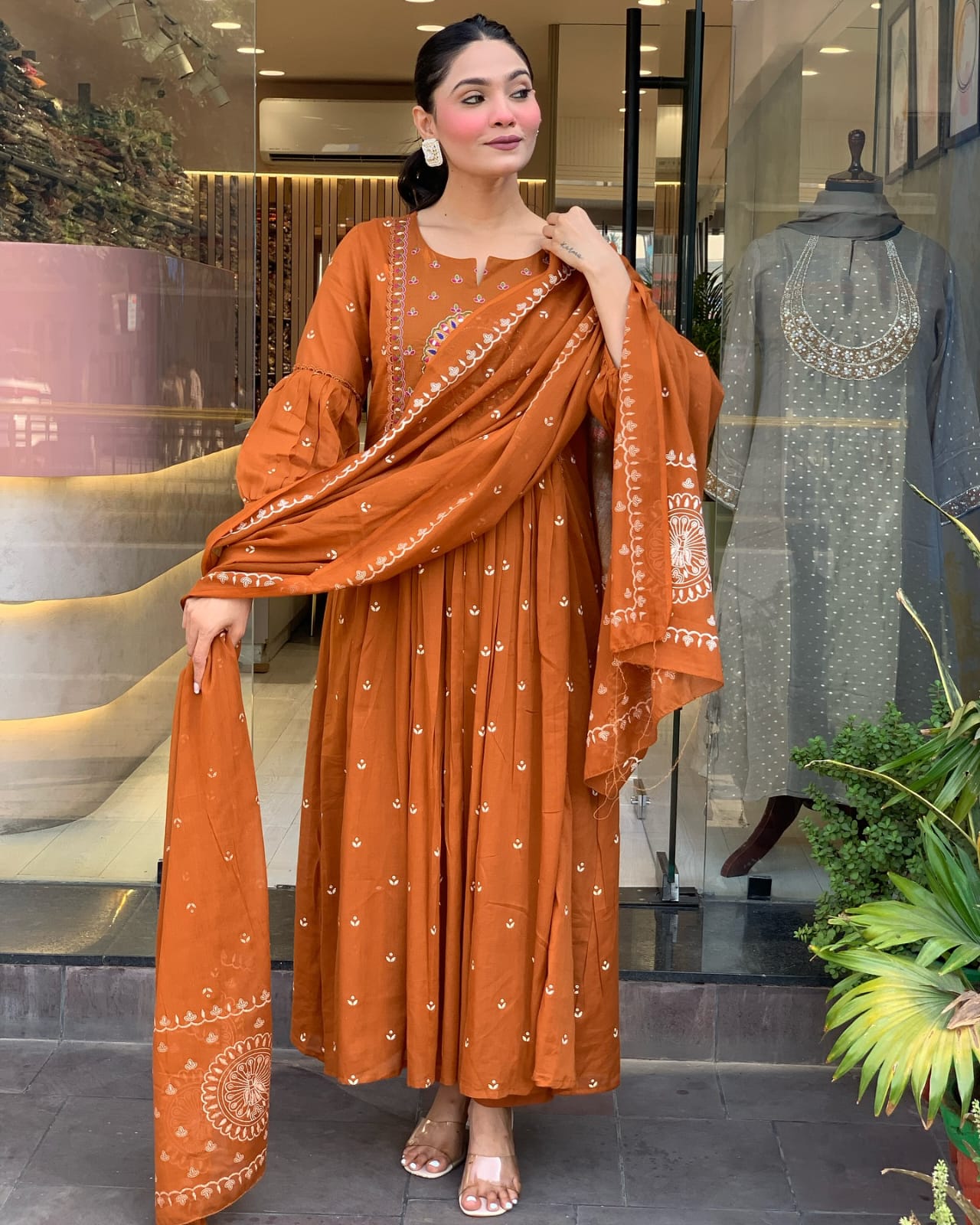 Pure Cotton Orange Kurti Set