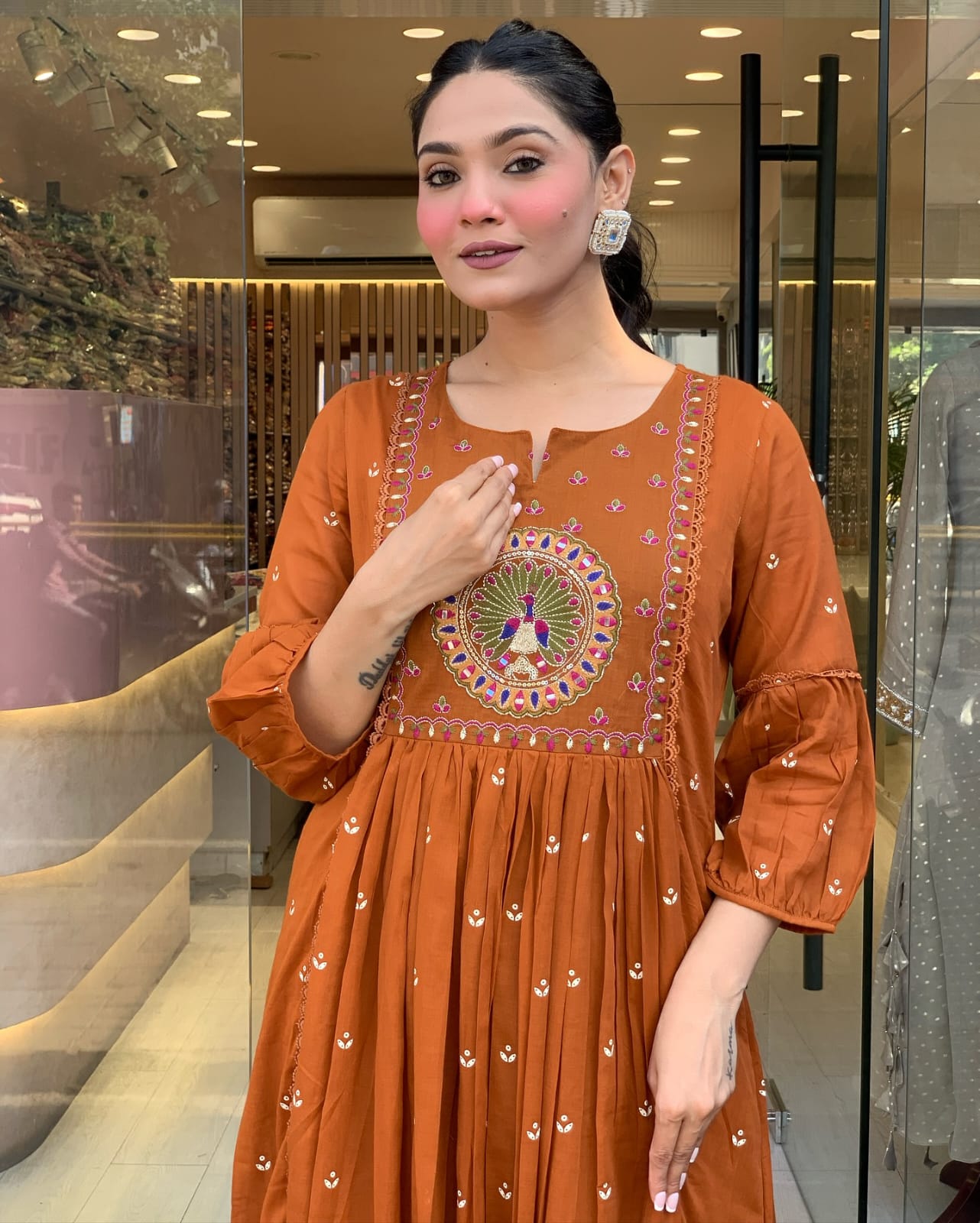 Pure Cotton Orange Kurti Set