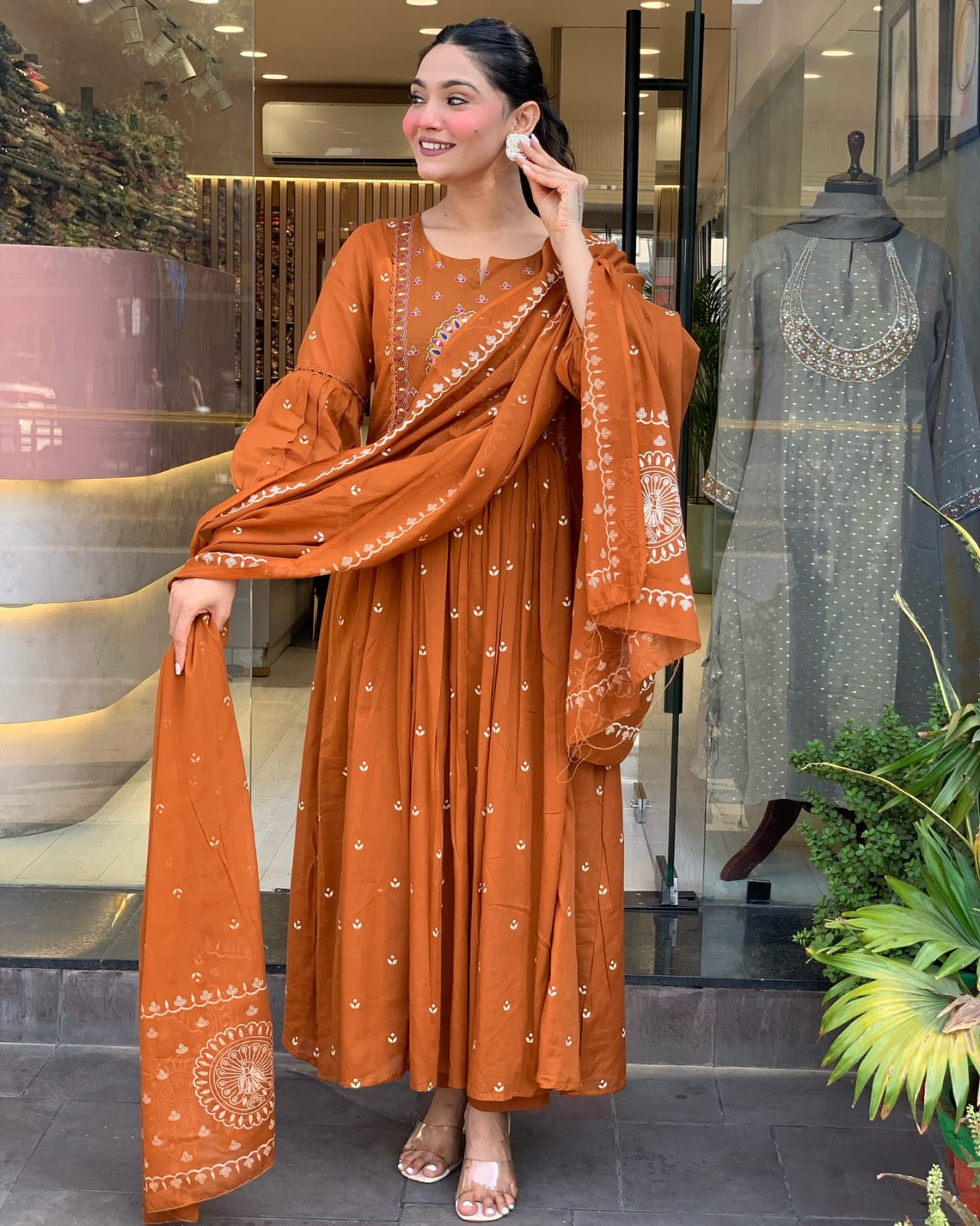 Pure Cotton Orange Kurti Set