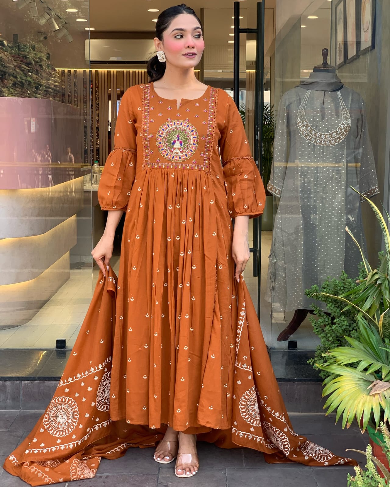 Pure Cotton Orange Kurti Set