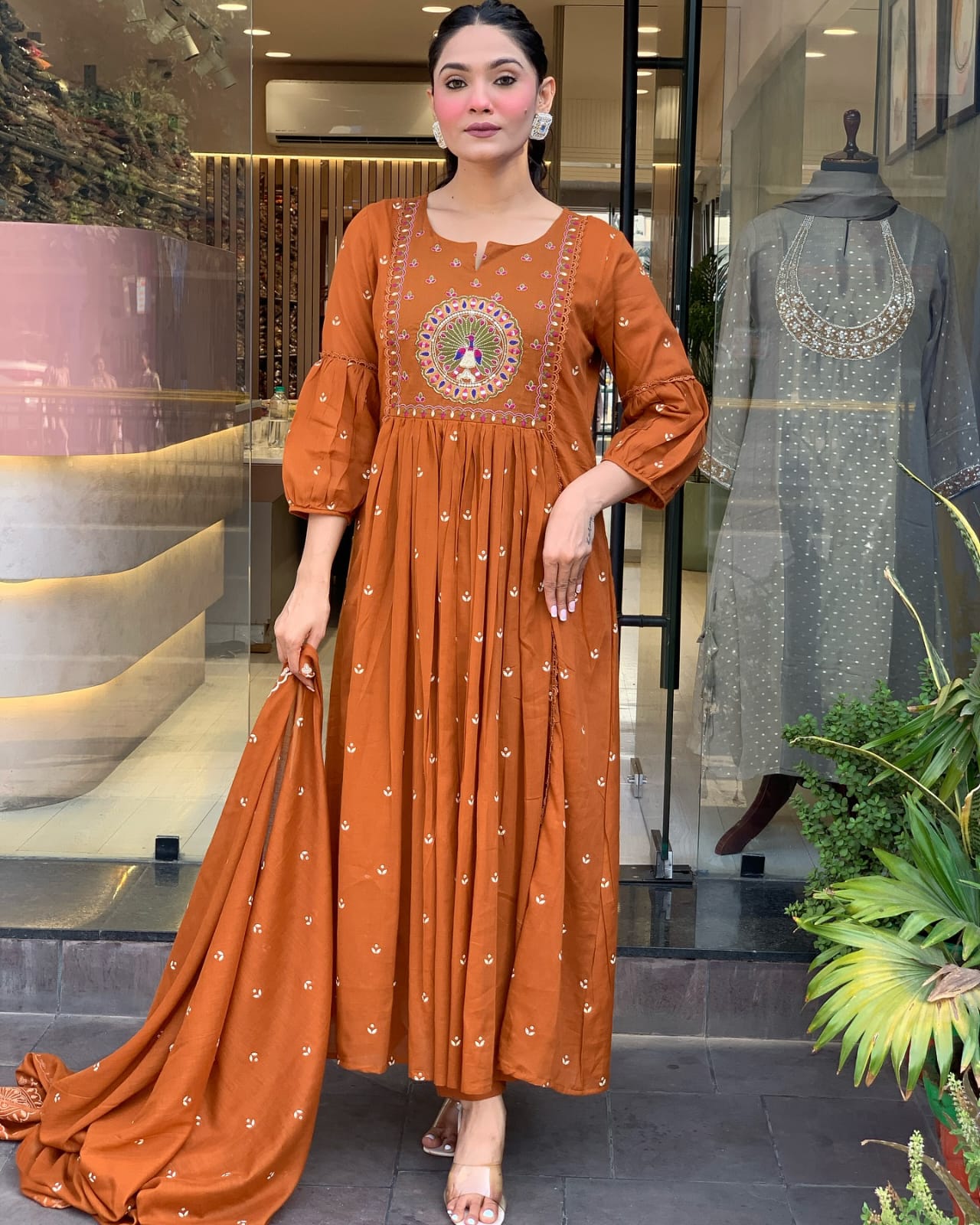Pure Cotton Orange Kurti Set