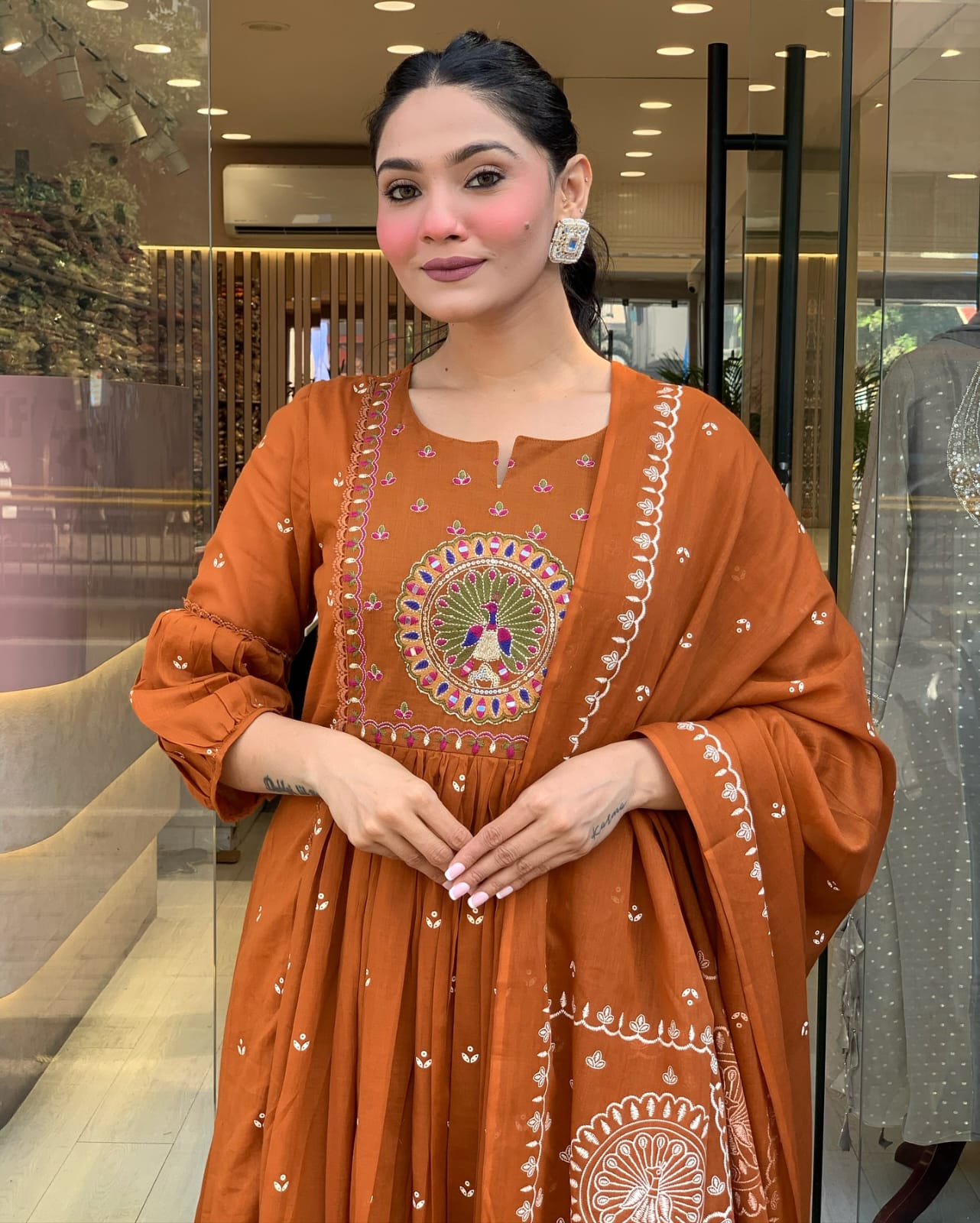 Pure Cotton Orange Kurti Set