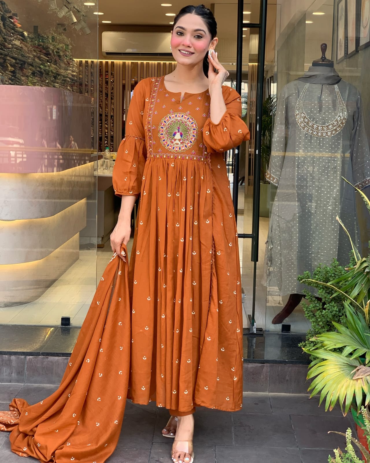 Pure Cotton Orange Kurti Set