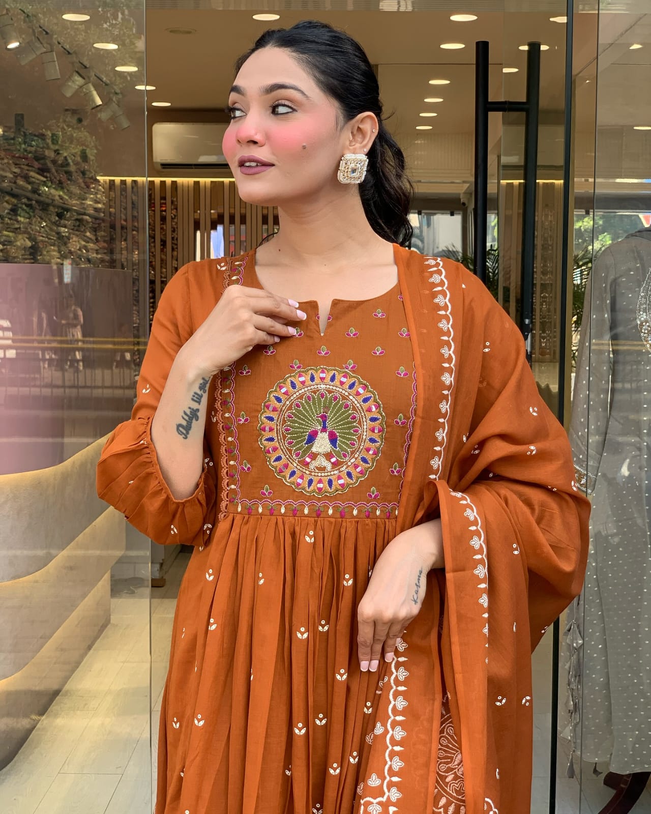 Pure Cotton Orange Kurti Set
