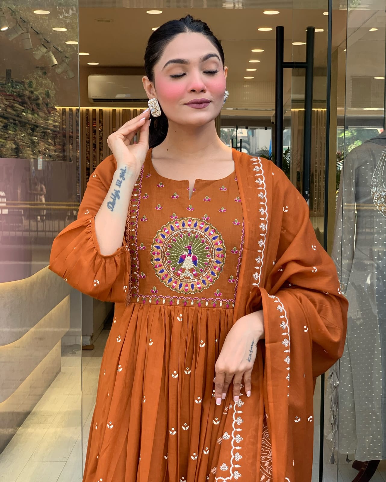 Pure Cotton Orange Kurti Set