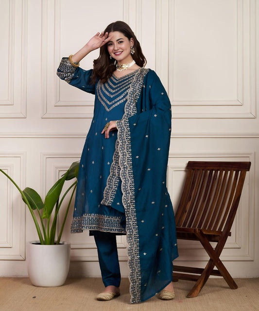 Beautiful Designer Party Wear Chanderi Silk Suit