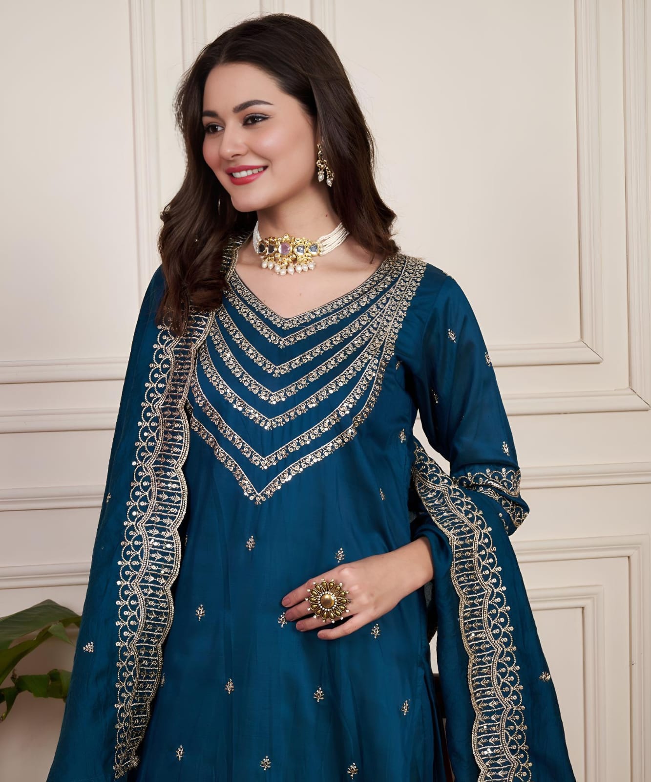 Beautiful Designer Party Wear Chanderi Silk Suit