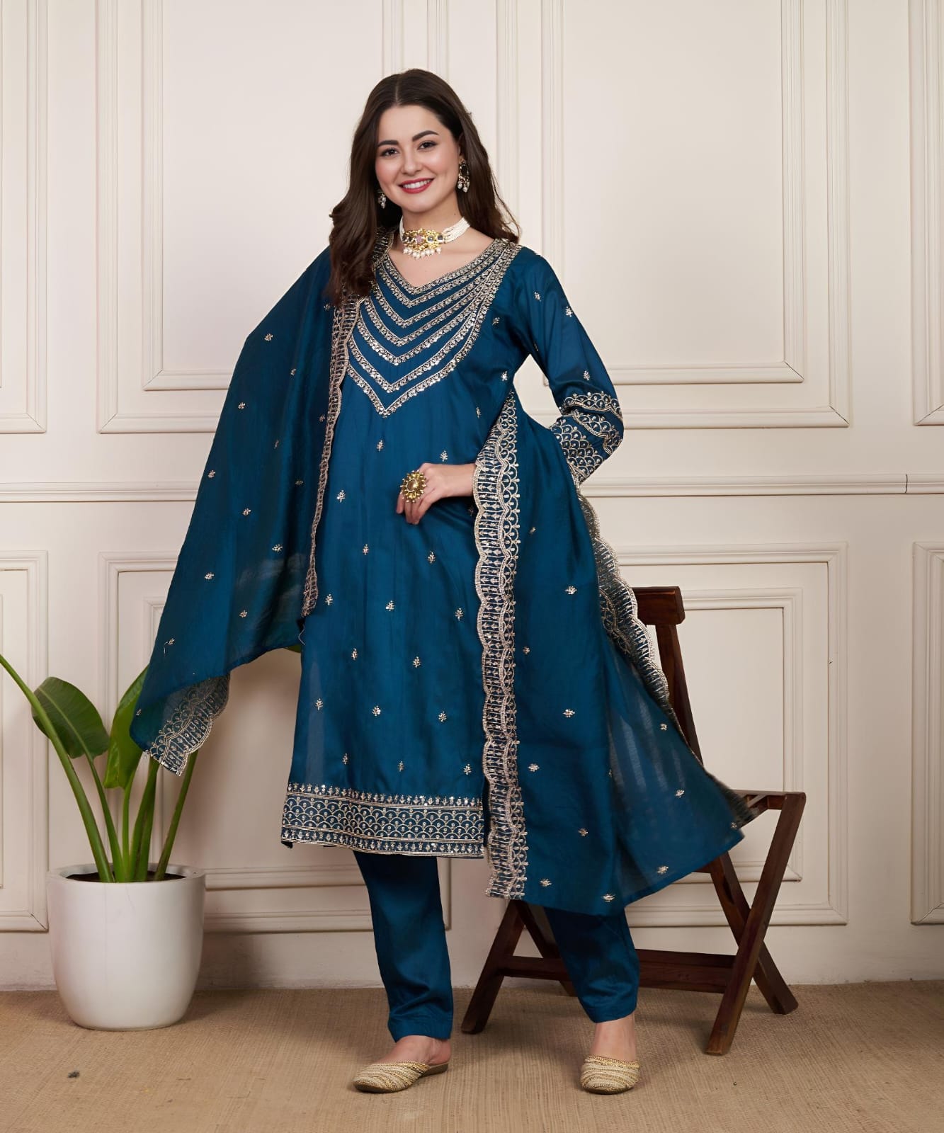 Beautiful Designer Party Wear Chanderi Silk Suit