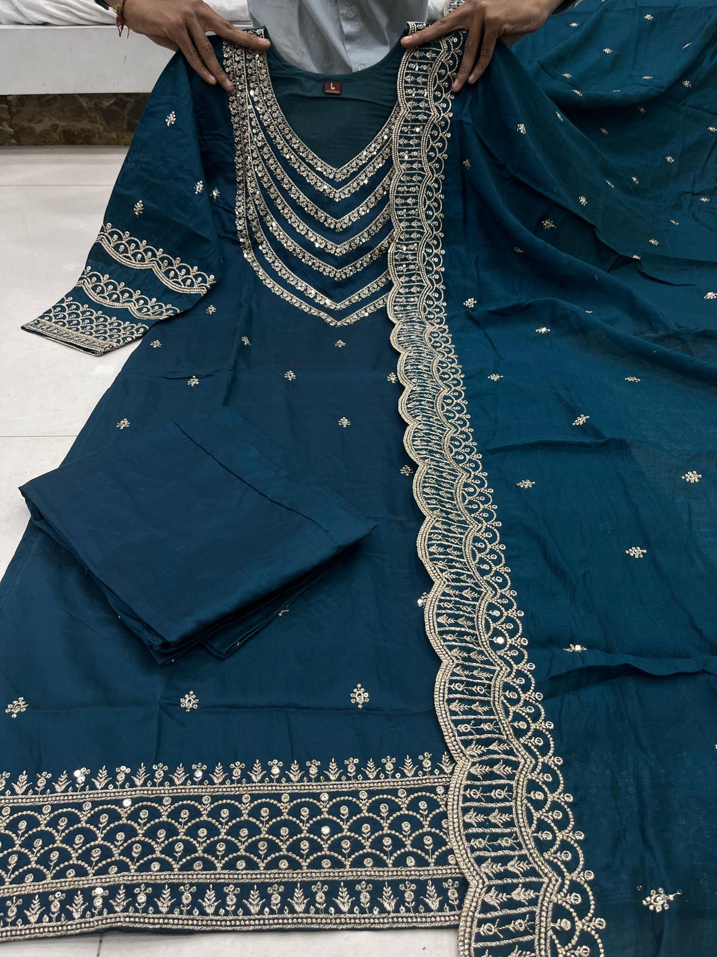 Beautiful Designer Party Wear Chanderi Silk Suit