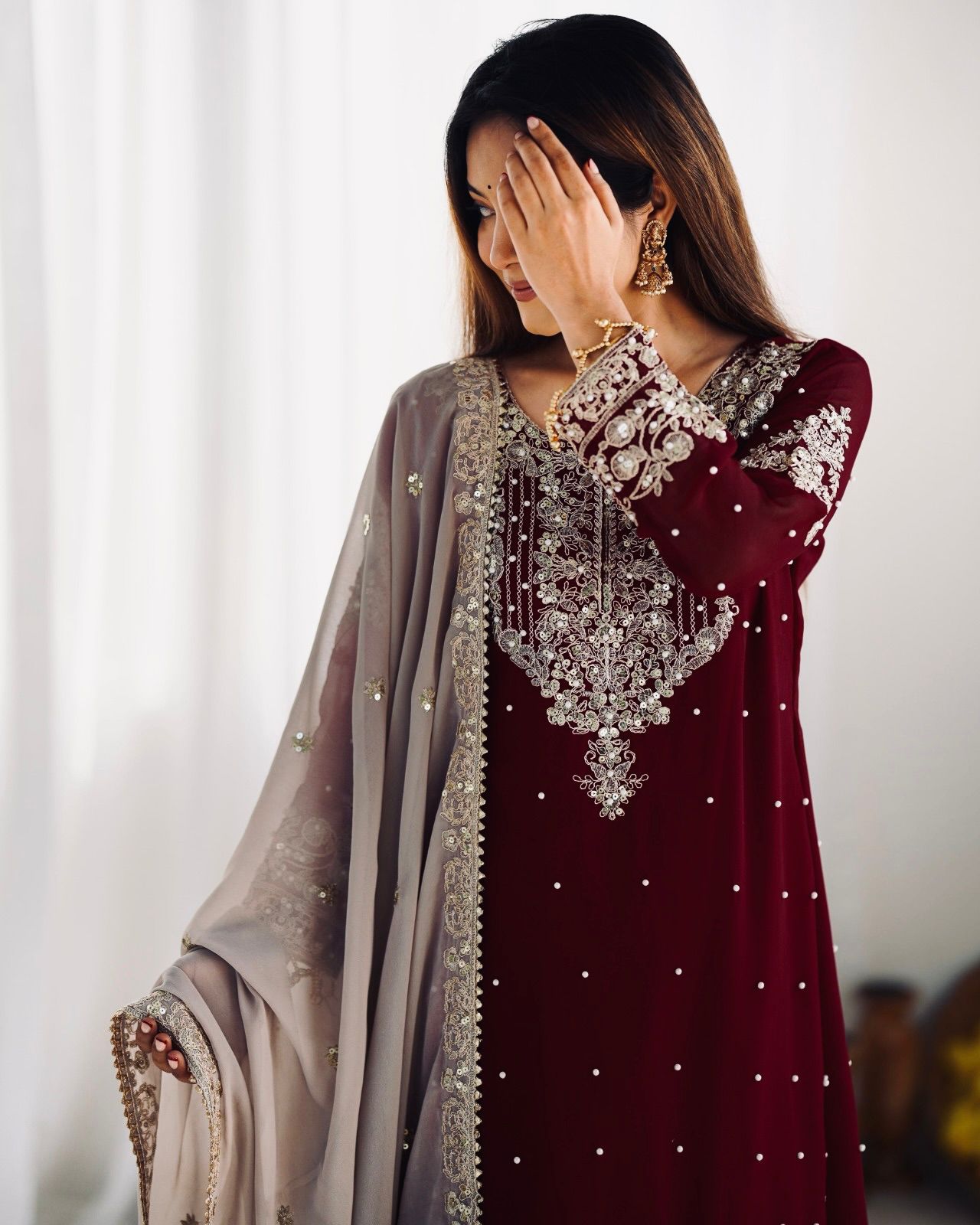Elegant Heavy Faux Georgette Palazzo Set With Heavy Embroidery Sequence Work