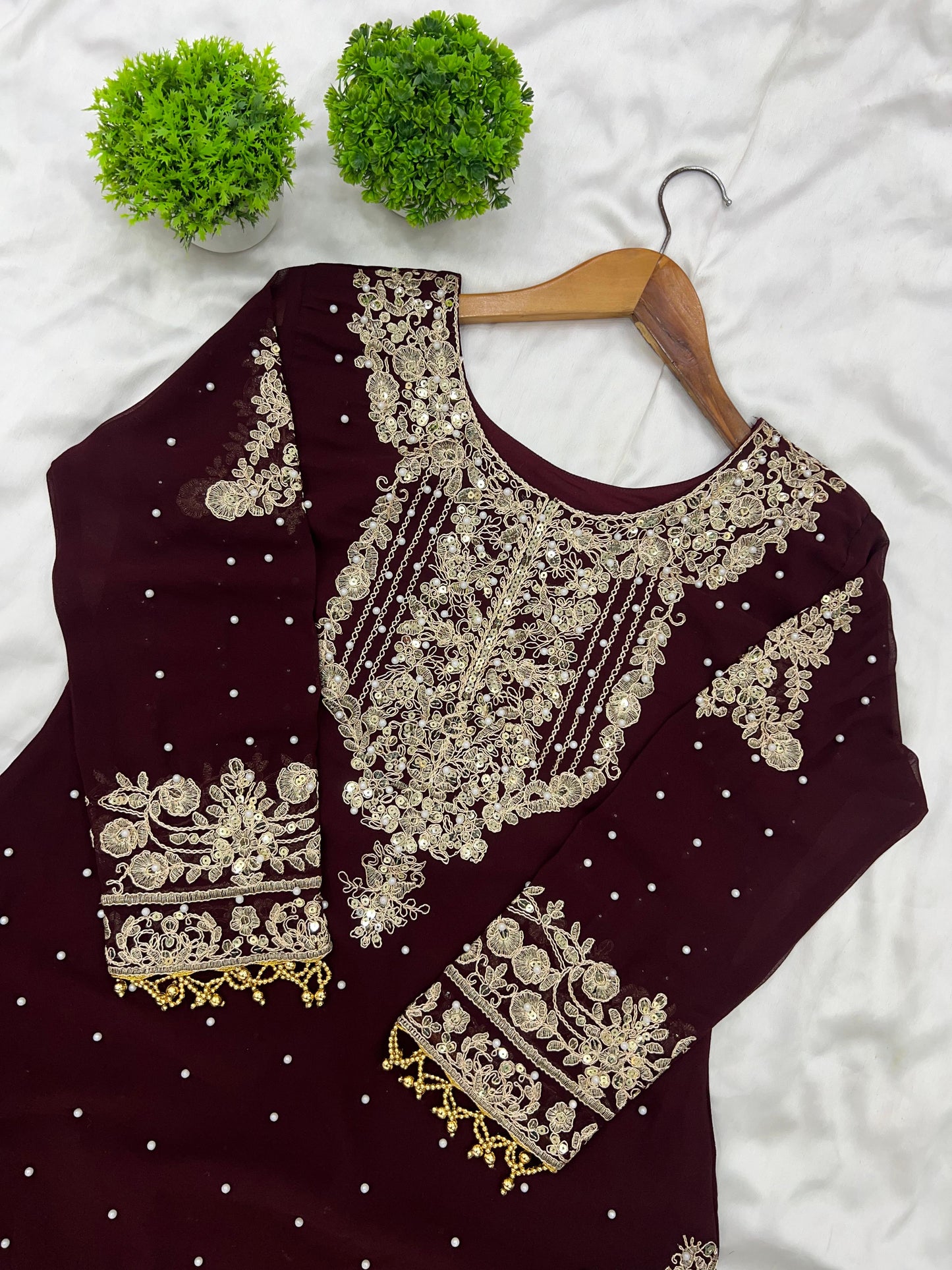 Elegant Heavy Faux Georgette Palazzo Set With Heavy Embroidery Sequence Work