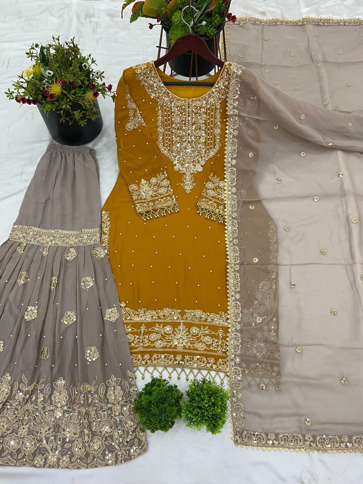 Elegant Heavy Faux Georgette Palazzo Set With Heavy Embroidery Sequence Work