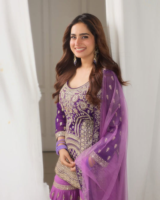 Georgette Palazzo Salwar Suit with Embroidery Work
