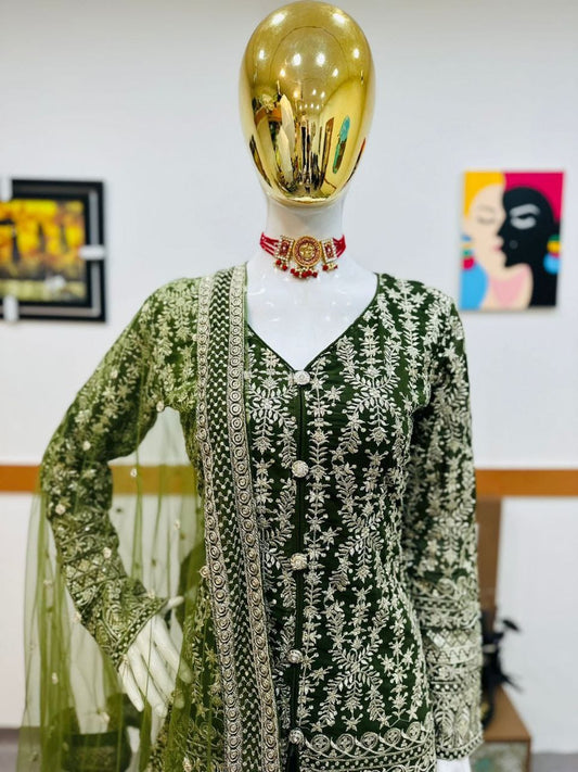 Embroidered Faux Georgette Suit