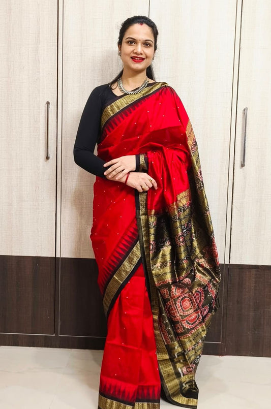 Sambalpuri Handloom Wedding Half Tissues Silk Saree