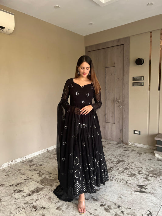 Faux Georgette Anarkali Salwar Suit with Sequence Embroidery Work