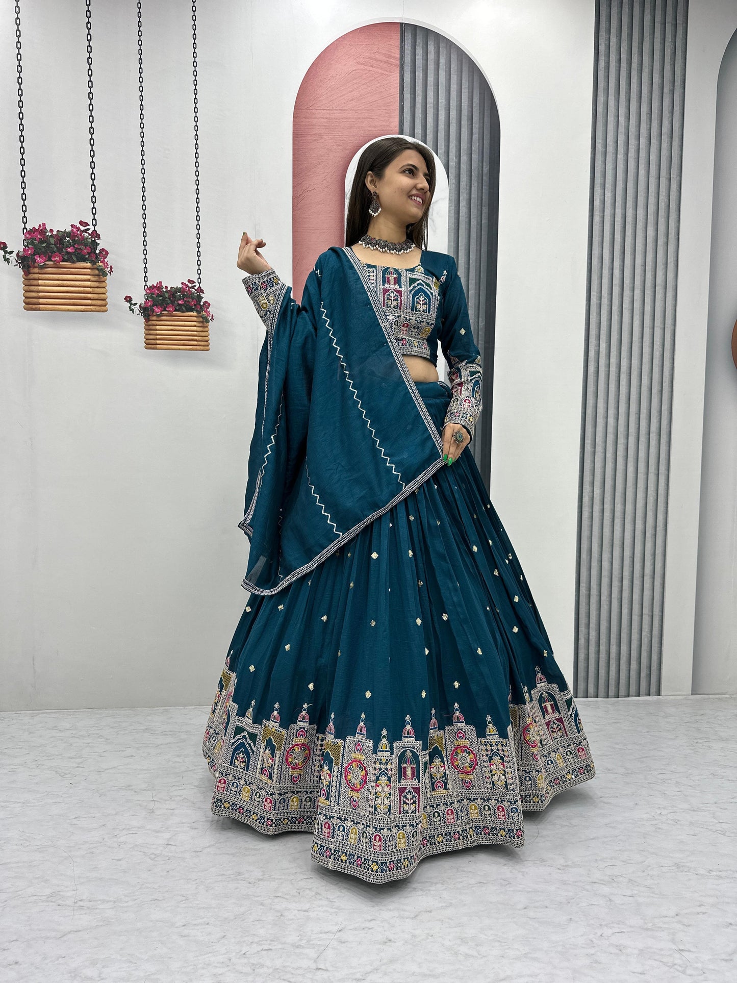 Designer Thread Embroidery Heavy Sequins Work Lehenga Choli With Dupatta