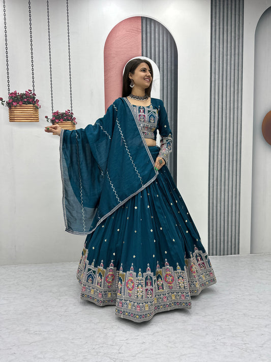 Designer Thread Embroidery Heavy Sequins Work Lehenga Choli With Dupatta