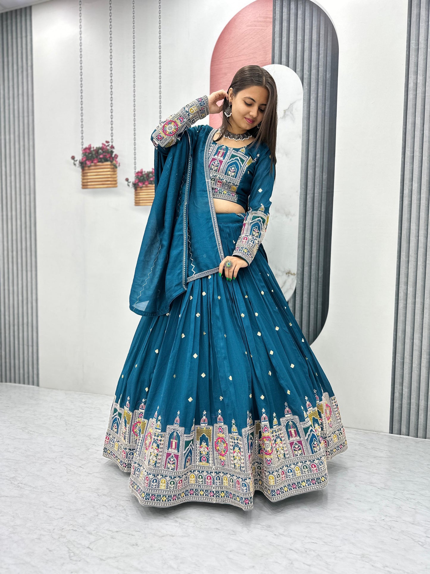 Designer Thread Embroidery Heavy Sequins Work Lehenga Choli With Dupatta