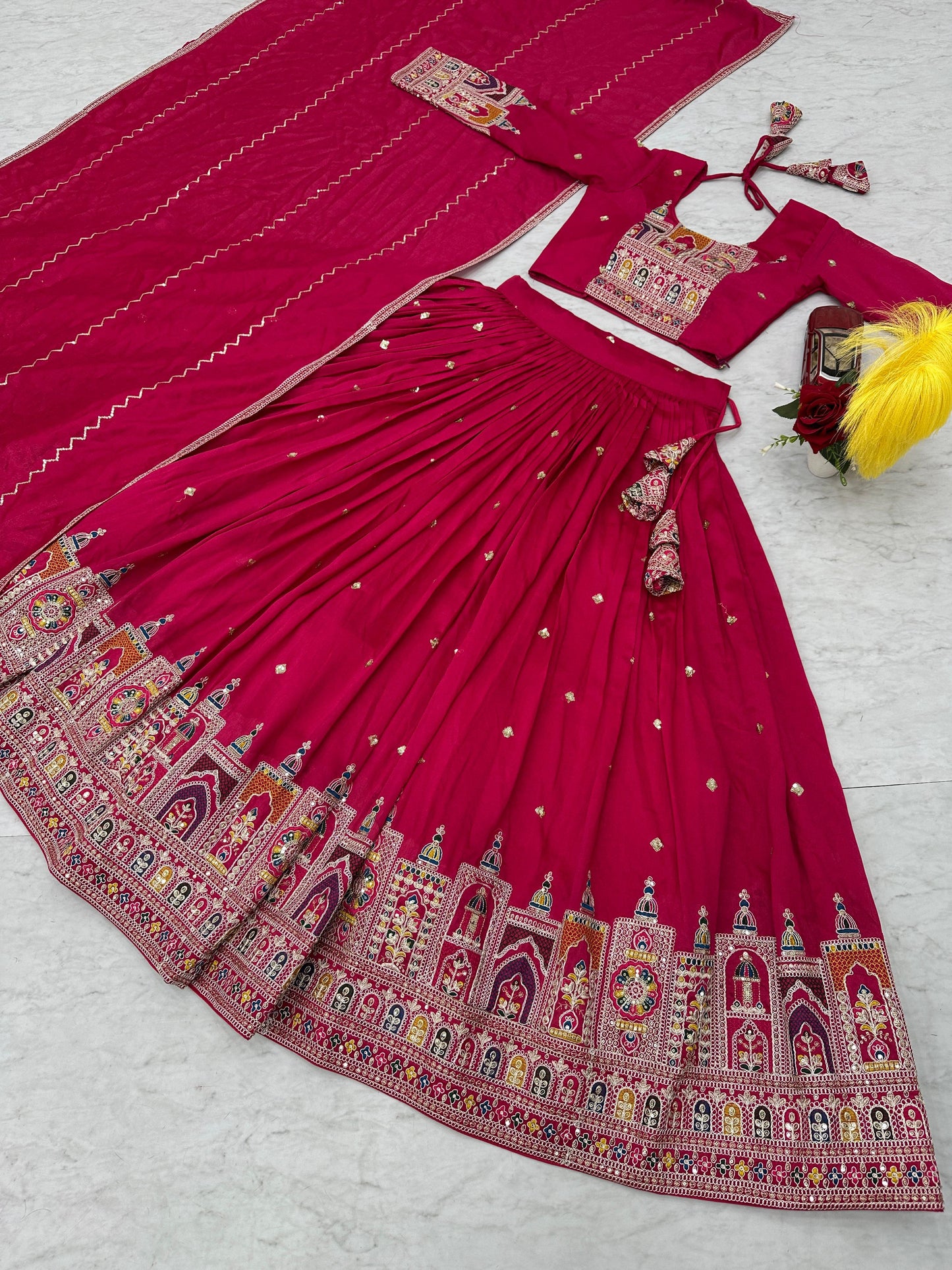 Designer Thread Embroidery Heavy Sequins Work Lehenga Choli With Dupatta
