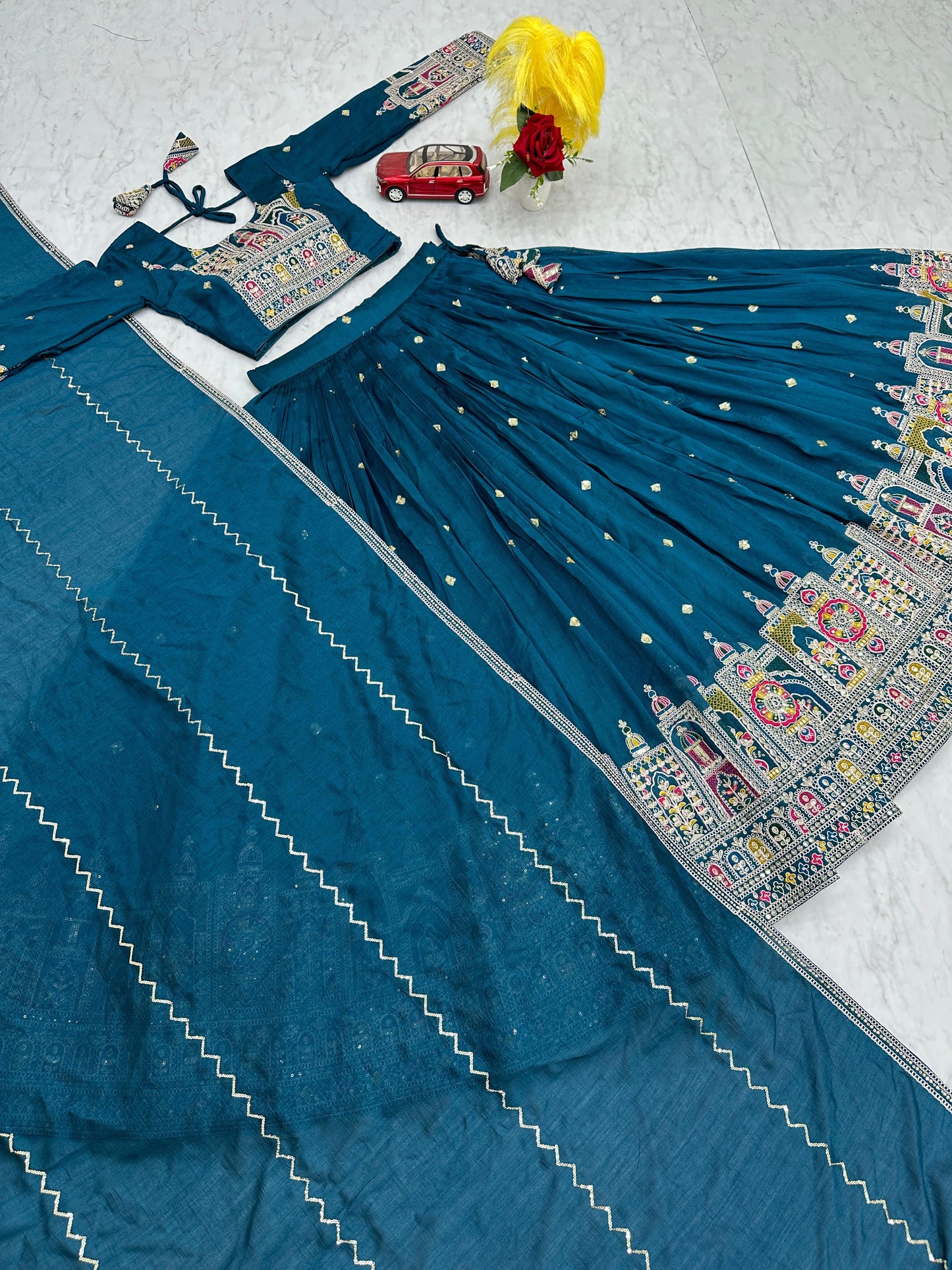 Designer Thread Embroidery Heavy Sequins Work Lehenga Choli With Dupatta