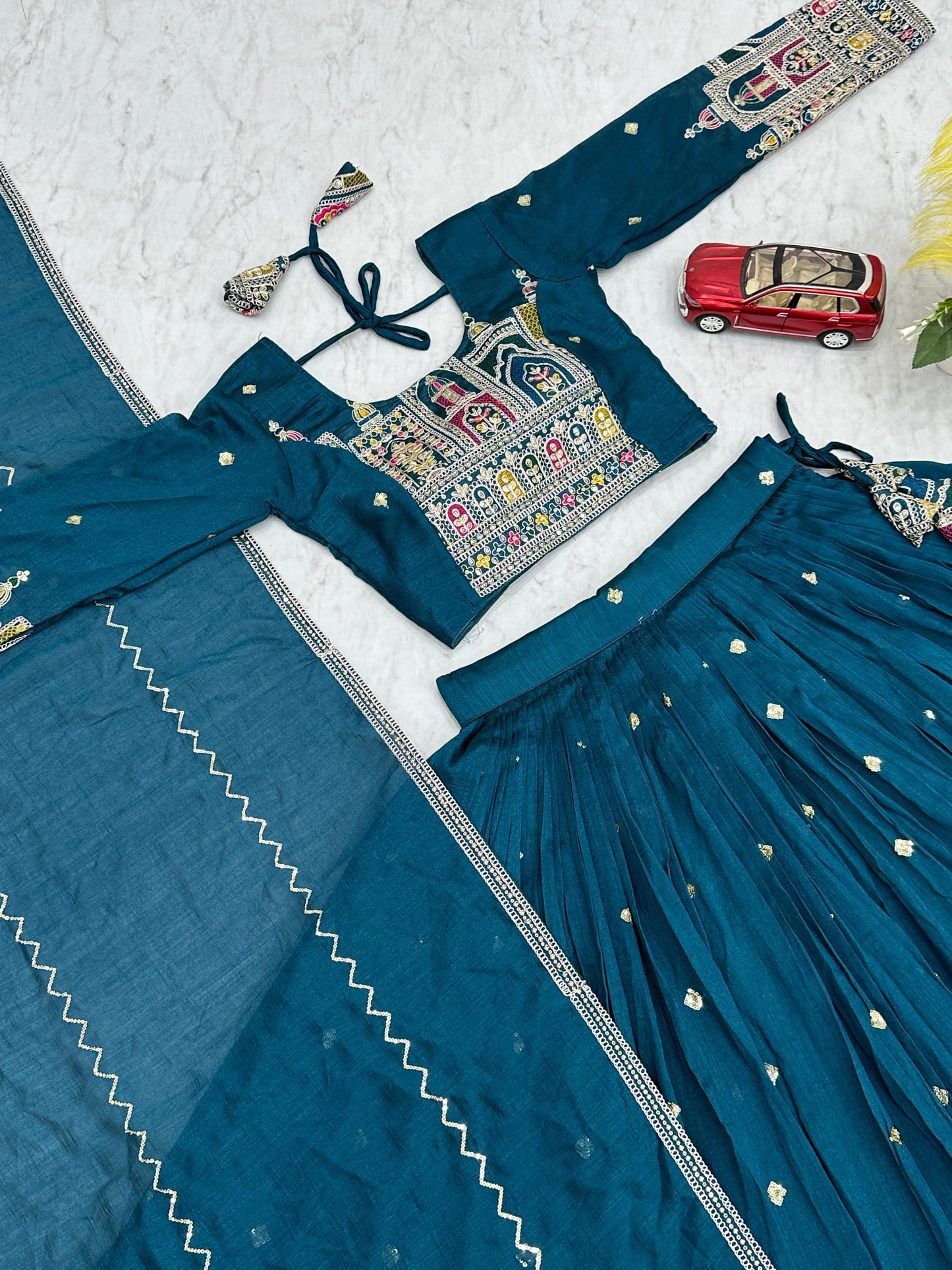 Designer Thread Embroidery Heavy Sequins Work Lehenga Choli With Dupatta