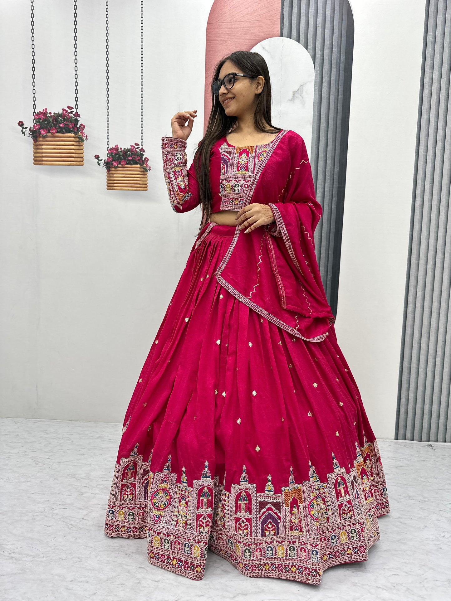 Designer Thread Embroidery Heavy Sequins Work Lehenga Choli With Dupatta