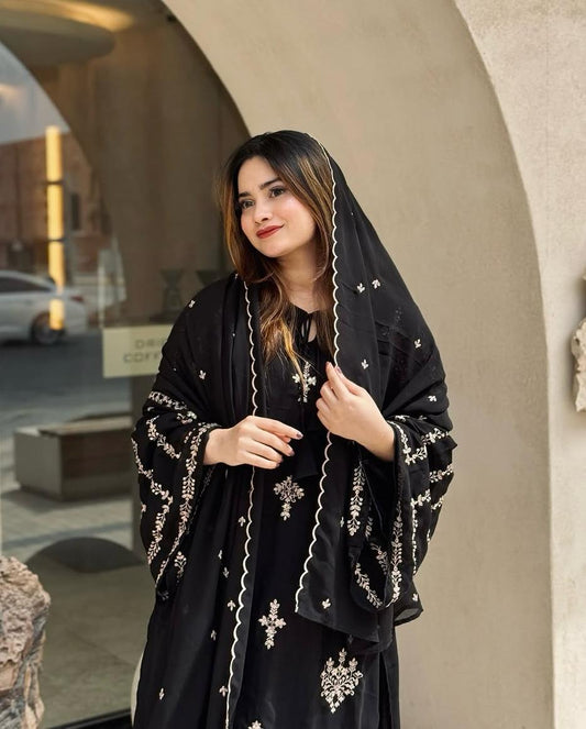 Designer Faux Georgette Kurta Palazzo And Dupatta Set