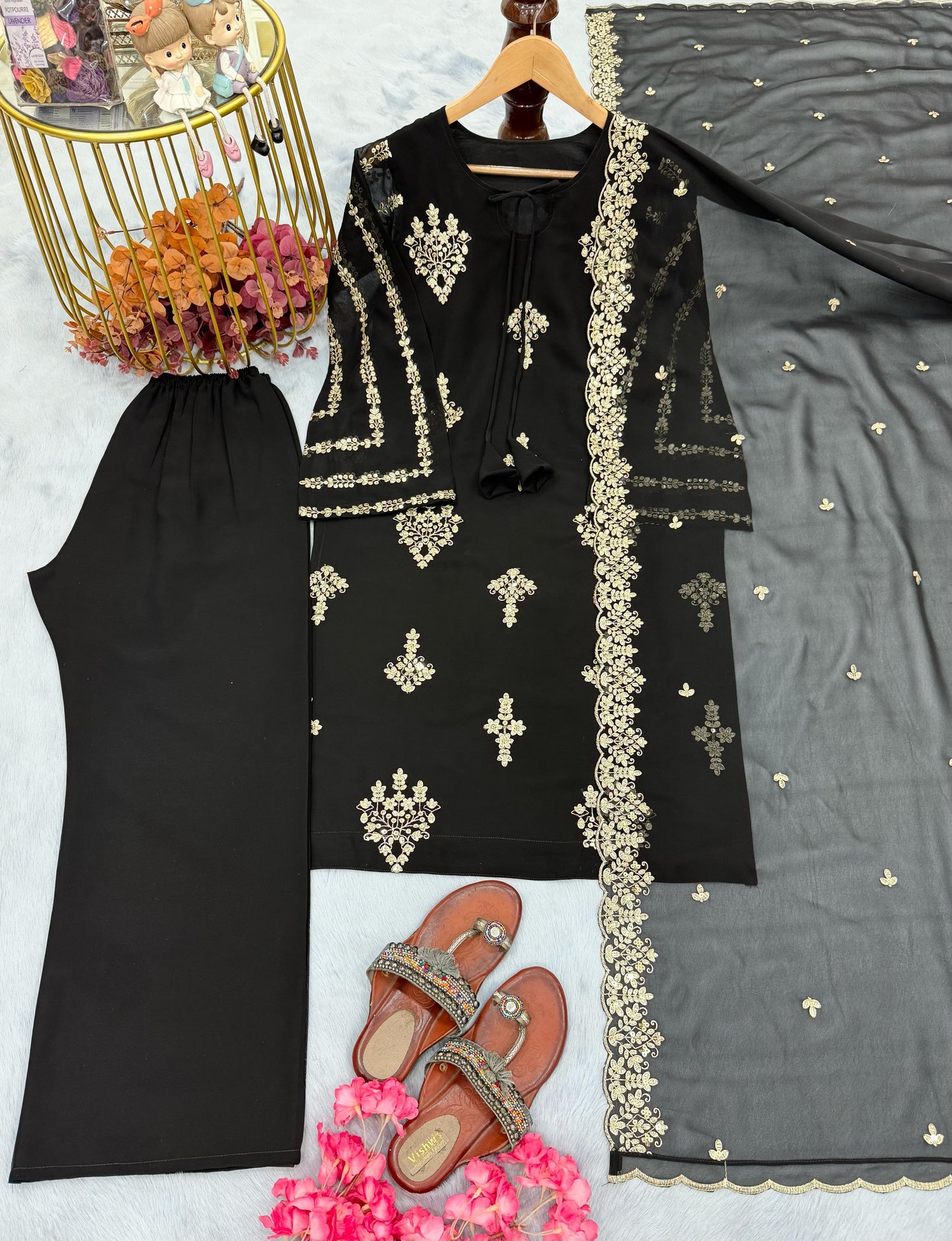 Designer Faux Georgette Kurta Palazzo And Dupatta Set