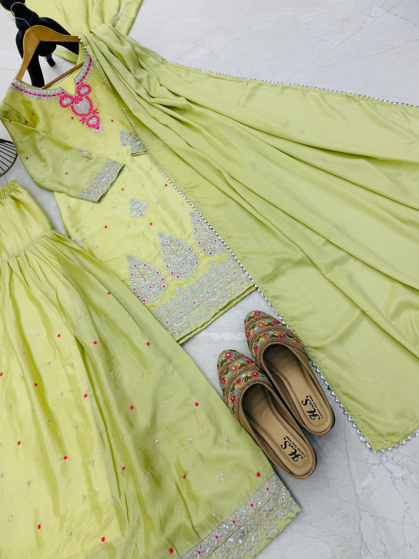 Chinon Silk With Embroidered and Sequin Palazzo Suit