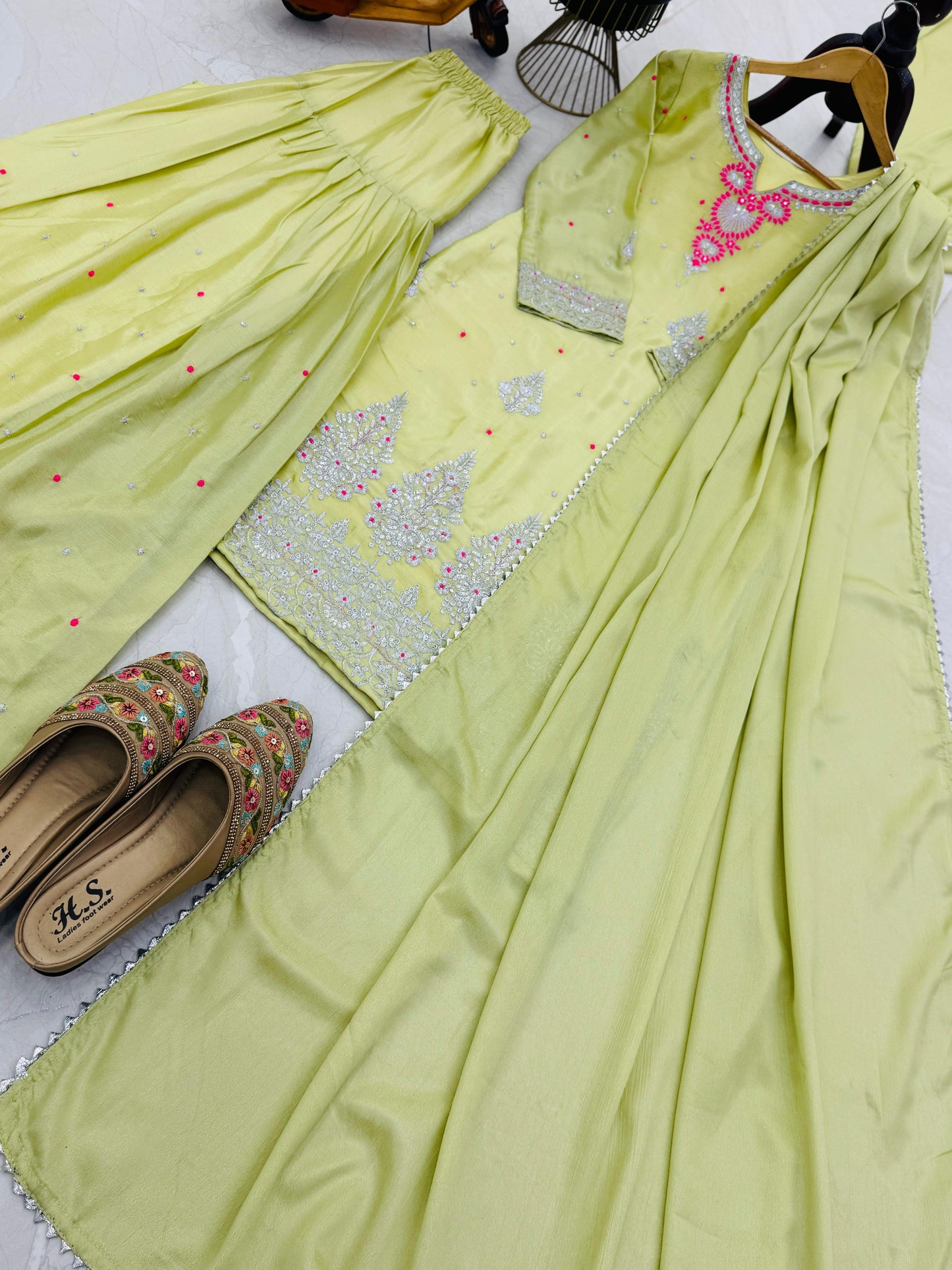 Chinon Silk With Embroidered and Sequin Palazzo Suit