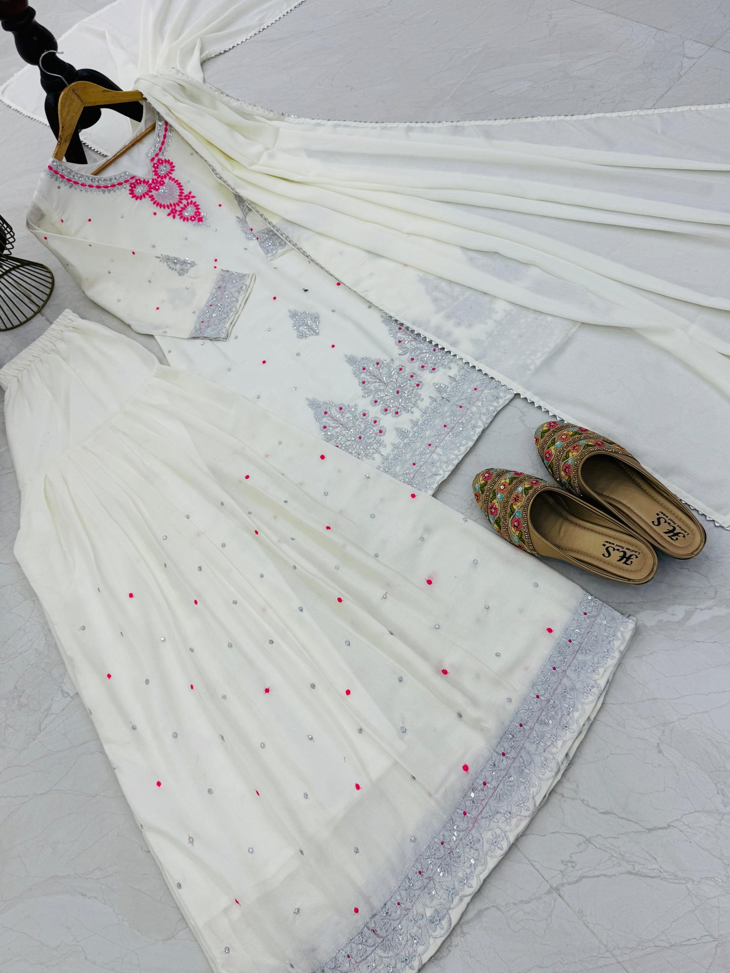 Chinon Silk With Embroidered and Sequin Palazzo Suit