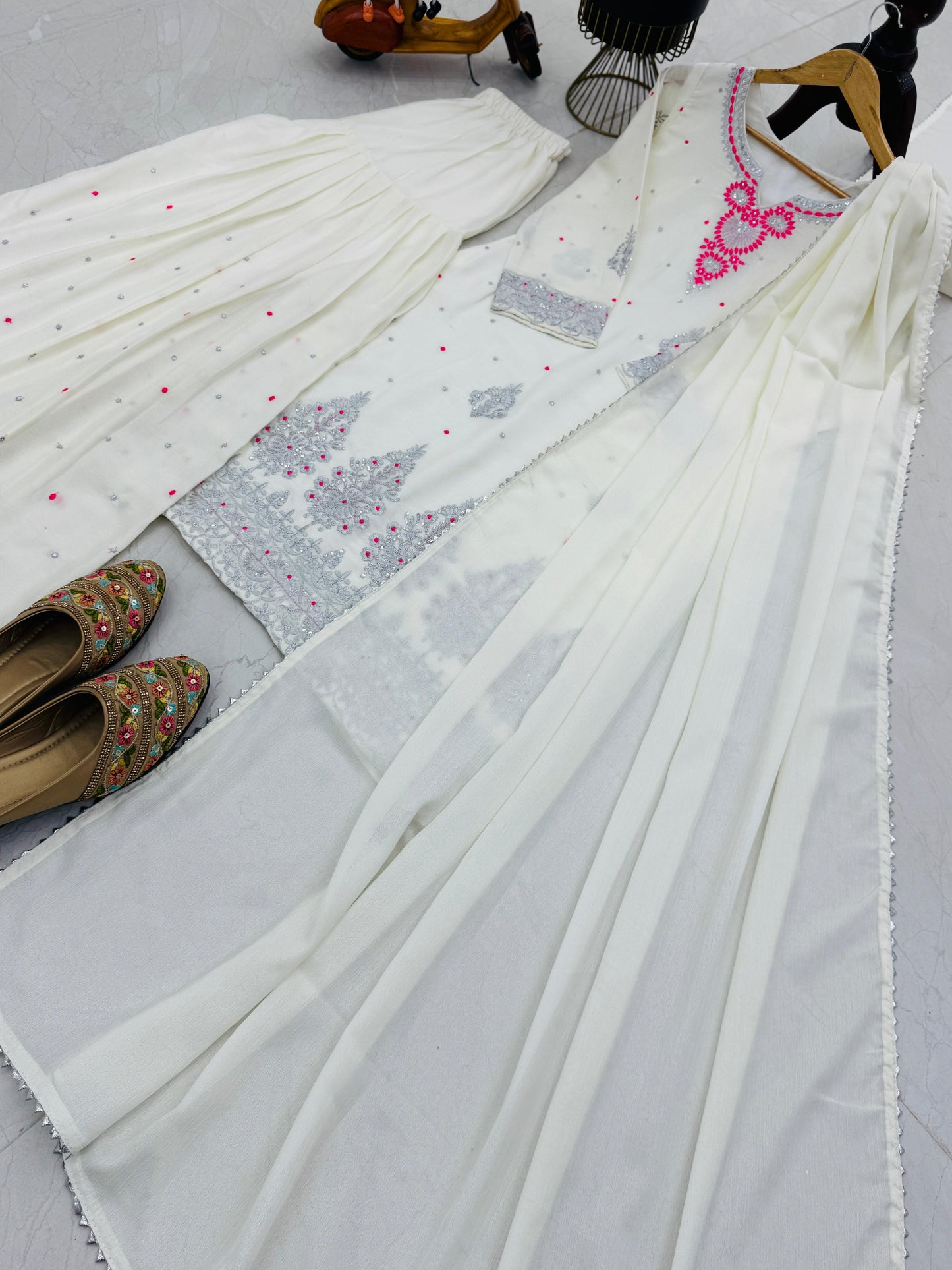 Chinon Silk With Embroidered and Sequin Palazzo Suit