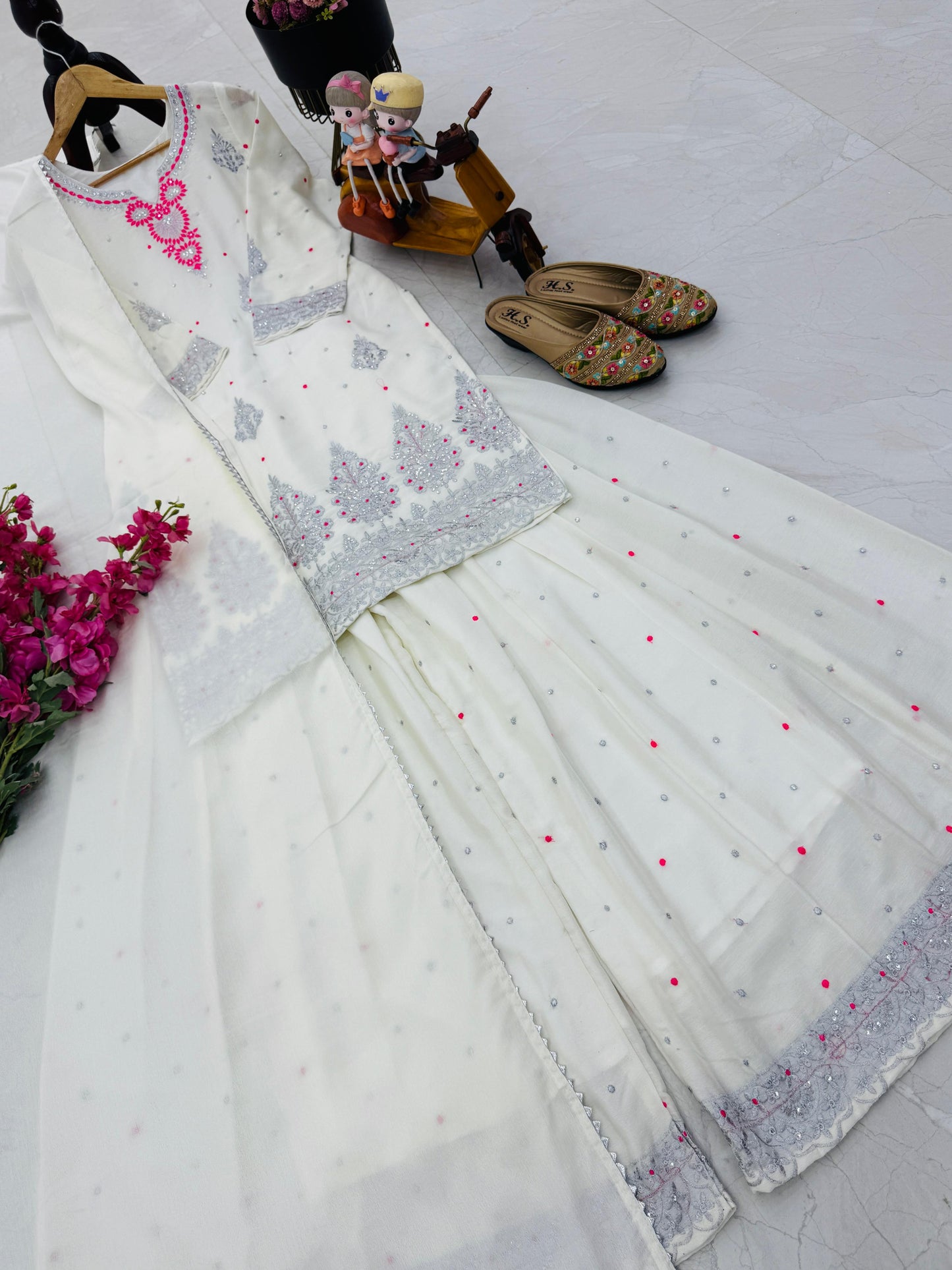 Chinon Silk With Embroidered and Sequin Palazzo Suit