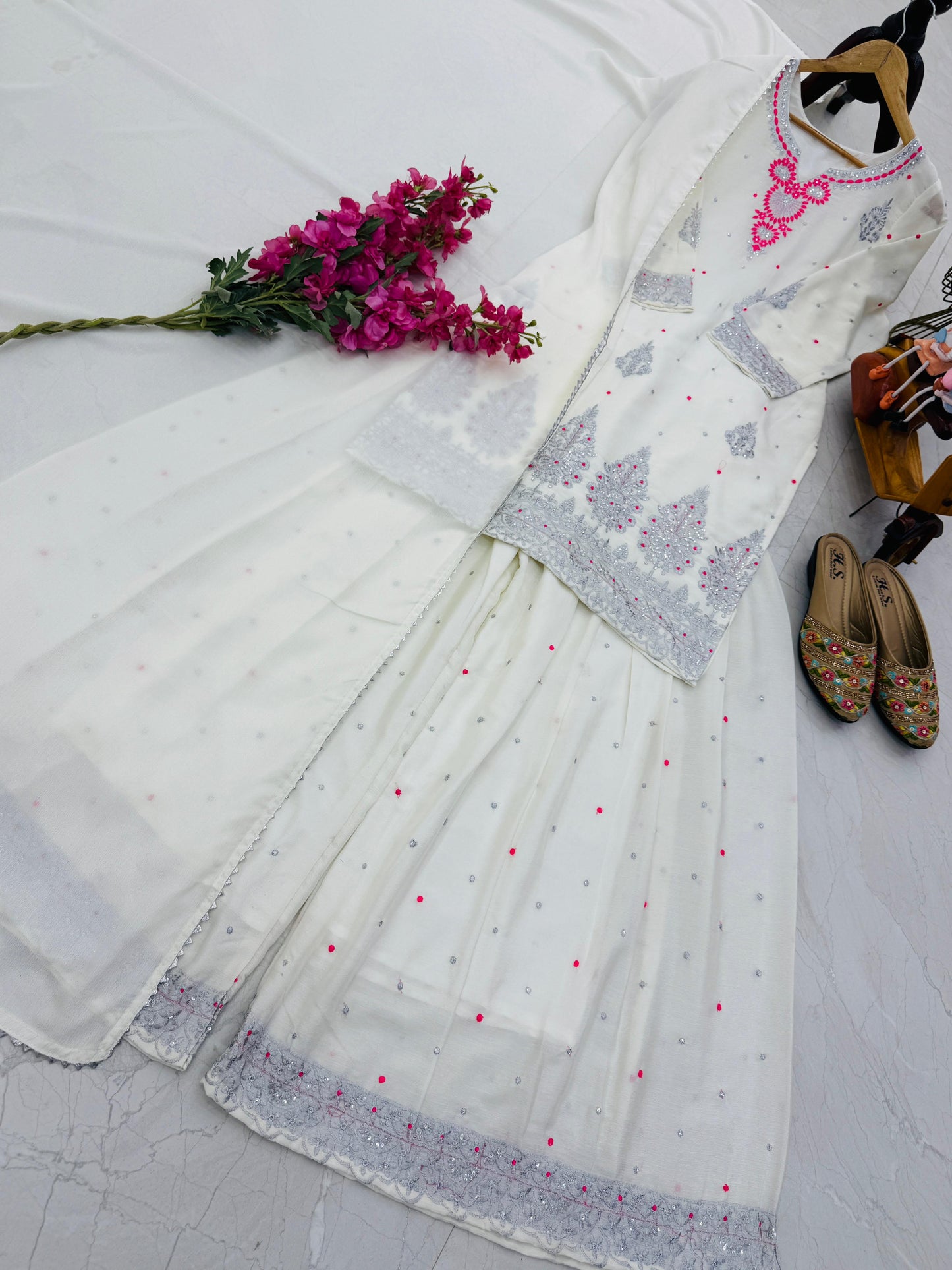 Chinon Silk With Embroidered and Sequin Palazzo Suit