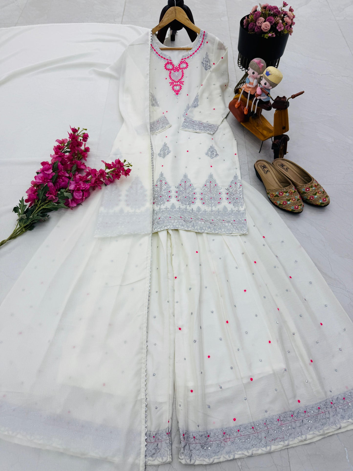 Chinon Silk With Embroidered and Sequin Palazzo Suit