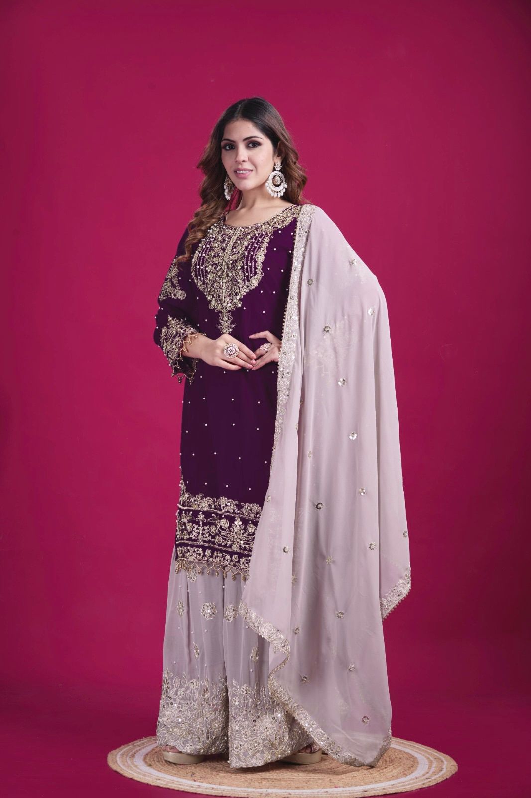 Elegant Heavy Faux Georgette Palazzo Set With Heavy Embroidery Sequence Work